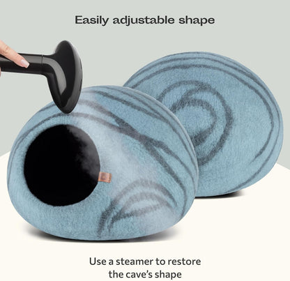 Cat Cave – Premium Felt Cat Bed Enclosure for Indoor Cats, Handmade Merino Wool (Aquamarine, Medium)