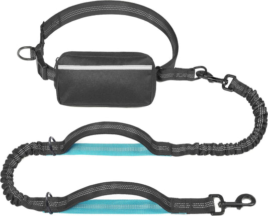 Hands Free Dog Leash with Zipper Pouch, Medium, 8-25 Lbs, Black | Waist Leash, Dual Padded Handles, Shock-Absorbing Bungee, Adjustable Waist Belt, Walking and Running