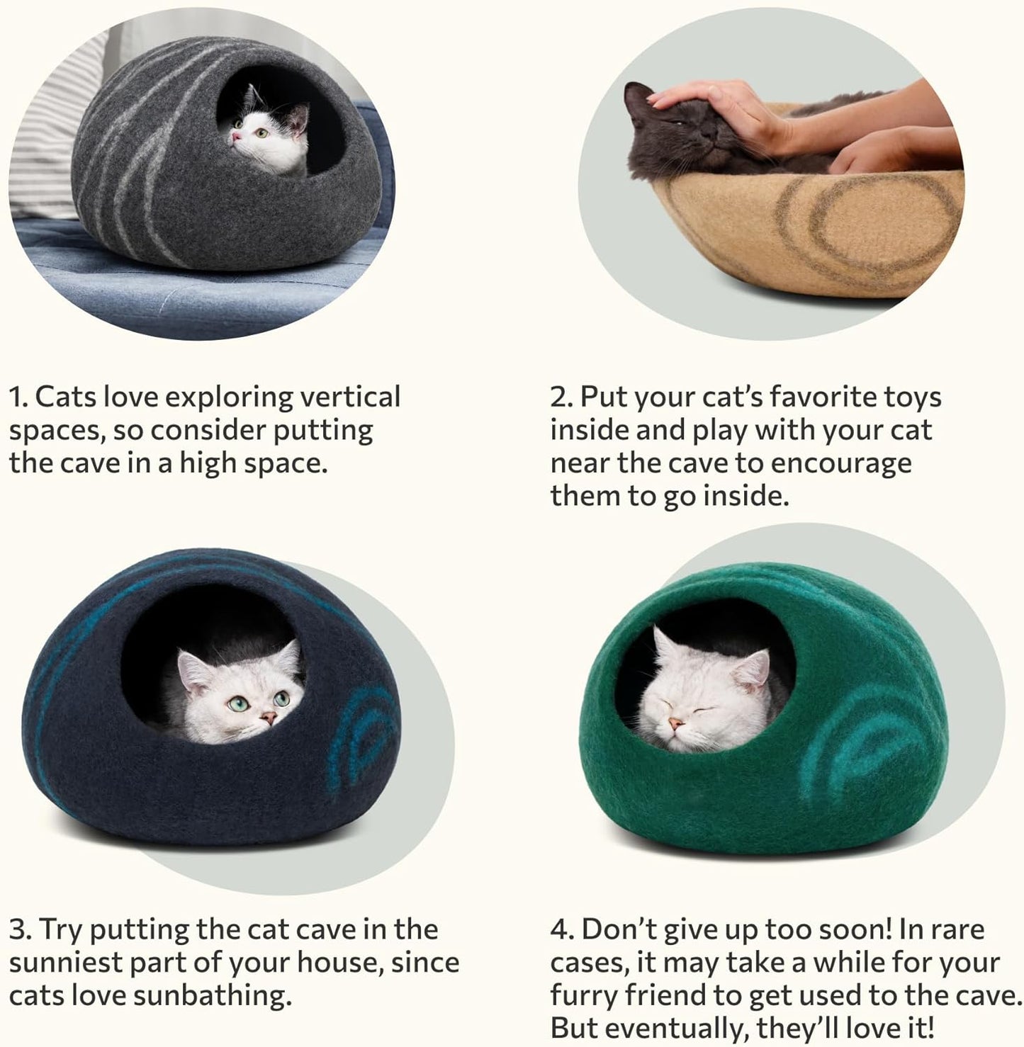 Cat Cave – Premium Felt Cat Bed Enclosure for Indoor Cats, Handmade Merino Wool (Aquamarine, Medium)