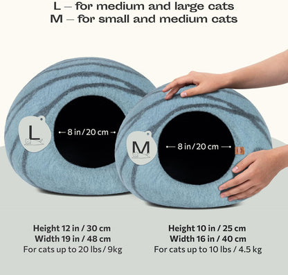 Cat Cave – Premium Felt Cat Bed Enclosure for Indoor Cats, Handmade Merino Wool (Aquamarine, Medium)