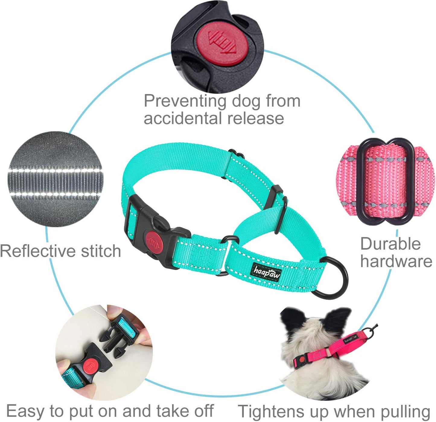 Martingale Dog Collar with Quick Release Buckle Reflective Dog Training Collars for Small Medium Large Dogs